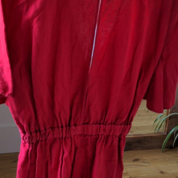 Zara Bright Red Linen Blend Romper, L - Picture 6 of 6